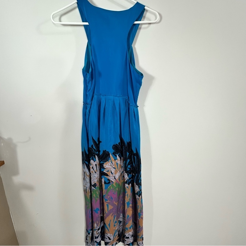 Moulinette Soeurs Women’s Jewel-Beaded Halter Blue Silk Maxi Dress Size 6 - Picture 3 of 16